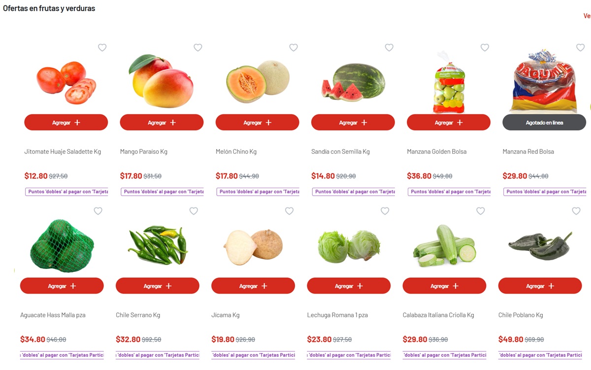 Precios en frutas y verduras de Soriana
