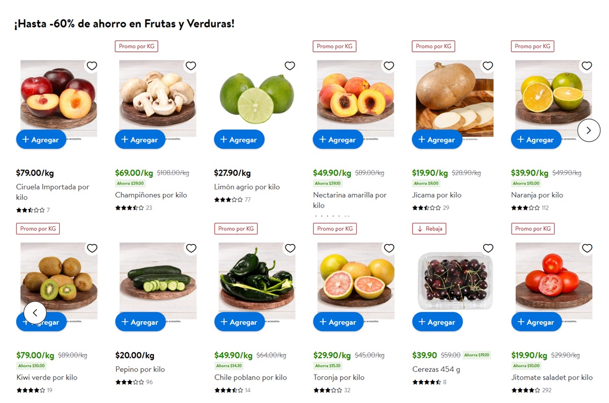 Ofertas en frutas y verduras de Walmart
