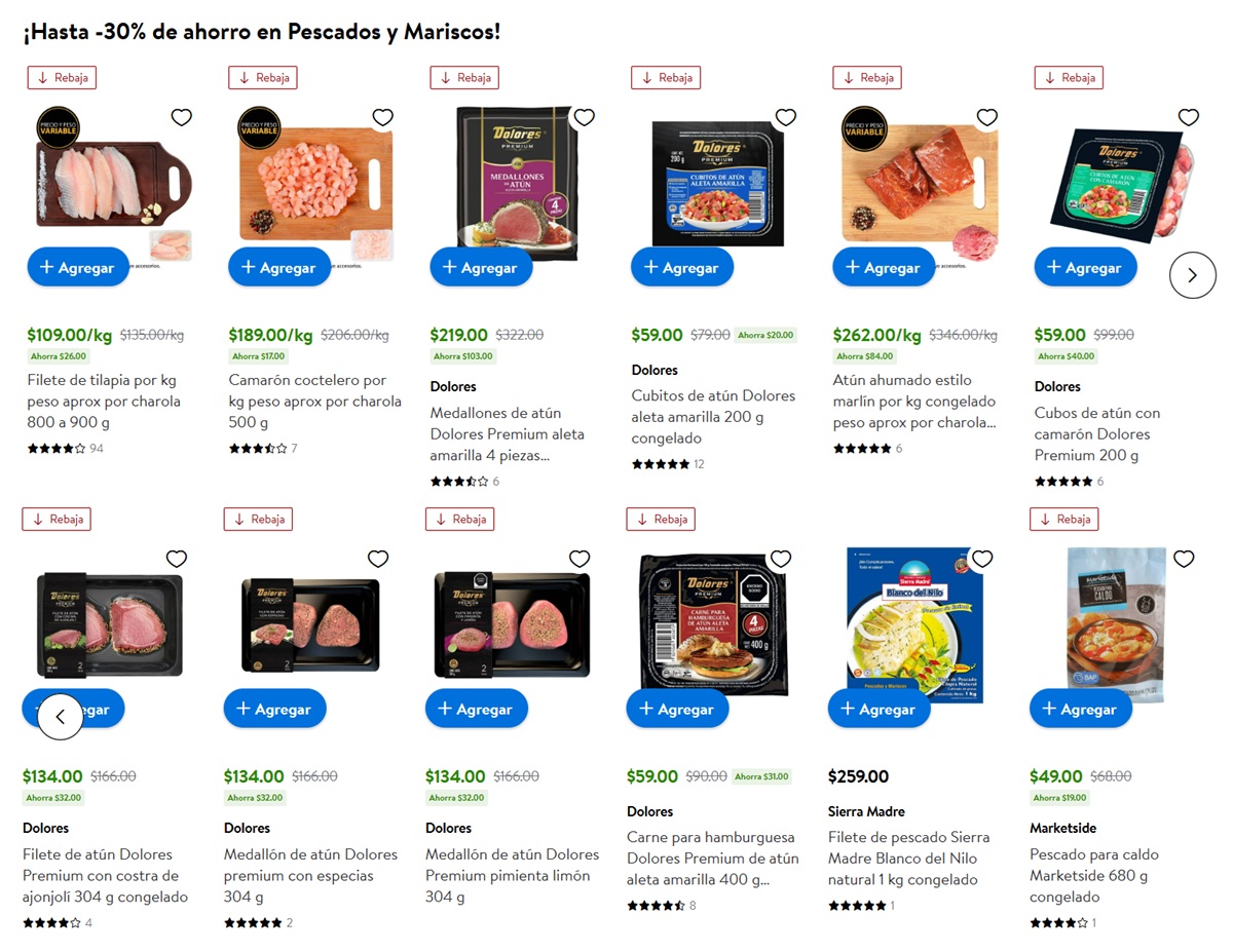 Ofertas en pescados y mariscos de Walmart