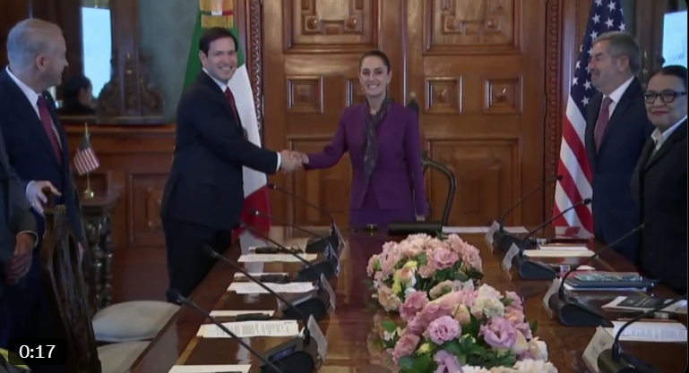 Claudia Sheinbaum y Marco Rubio en reunión en Palacio Nacional.