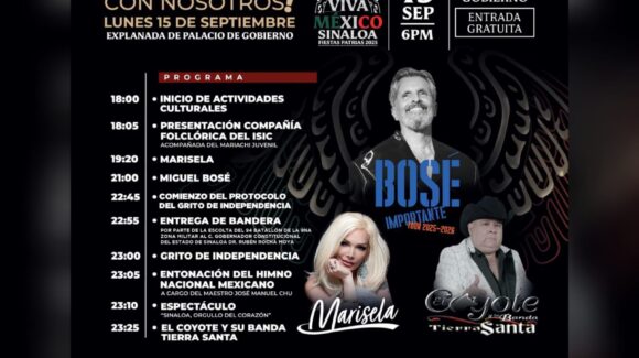 ¿A qué hora cantarán? Este es el programa de Marisela, Miguel Bosé y El Coyote en El Grito de Culiacán