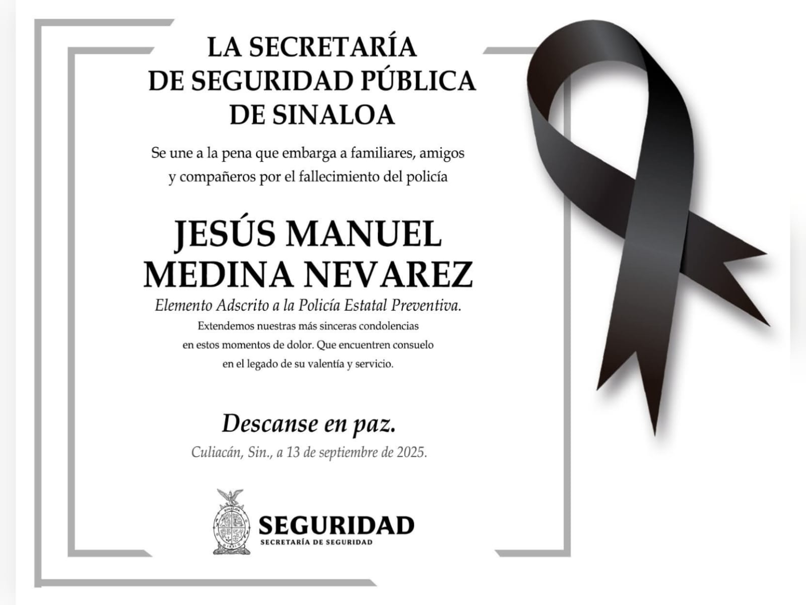 SSPE confirma fallecimiento de policía estatal levantado en San Ignacio