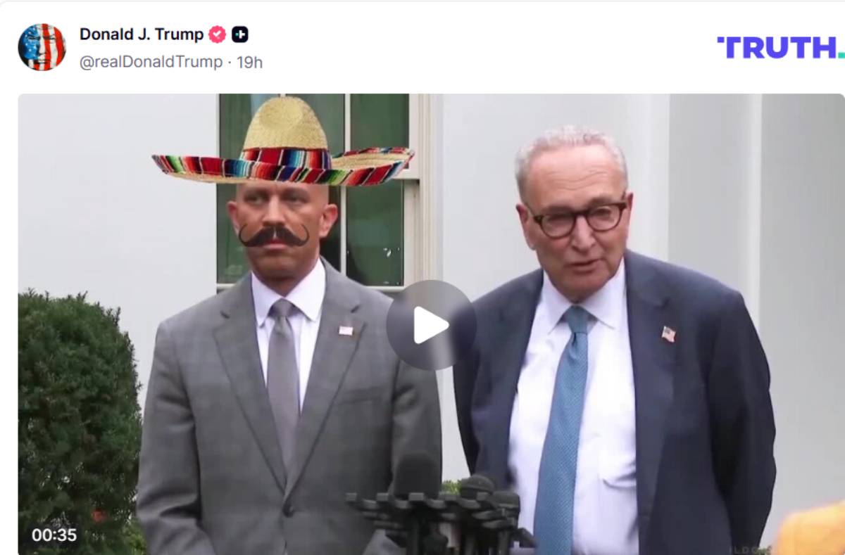 Trump difunde video de IA que caricaturiza a líder demócrata como mexicano