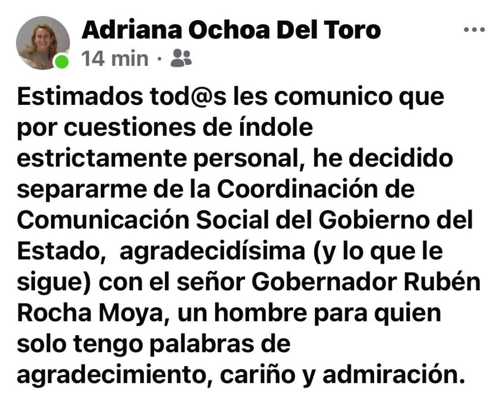 Comunicado Adriana Ochoa del Toro