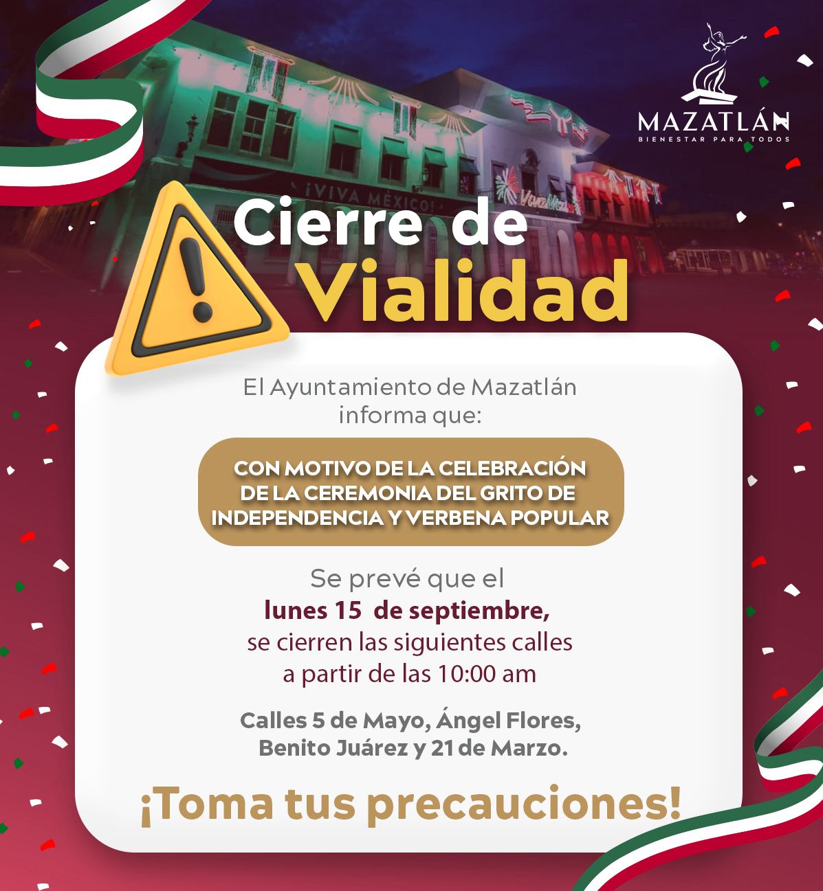 alistan grito de independencia en mazatlan