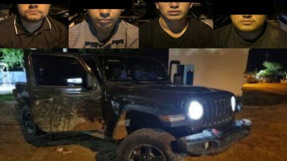 Capturan a cuatro sujetos empecherados con armas, drogas y un Jeep, en Navolato