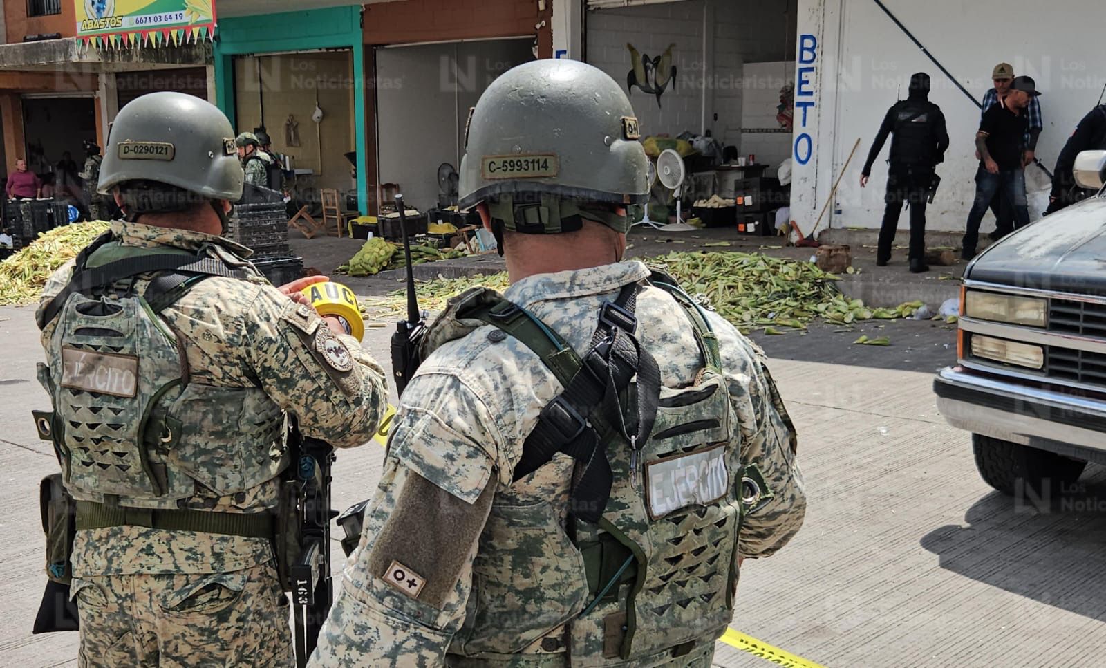 Militares en Mercado de Abastos donde se registró un ataque a balazos