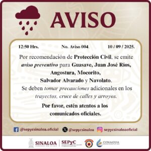 Aviso del clima en Sinaloa