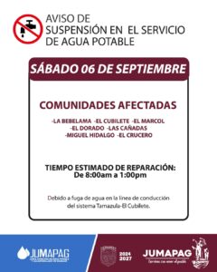 Aviso Jumapag de corte de agua