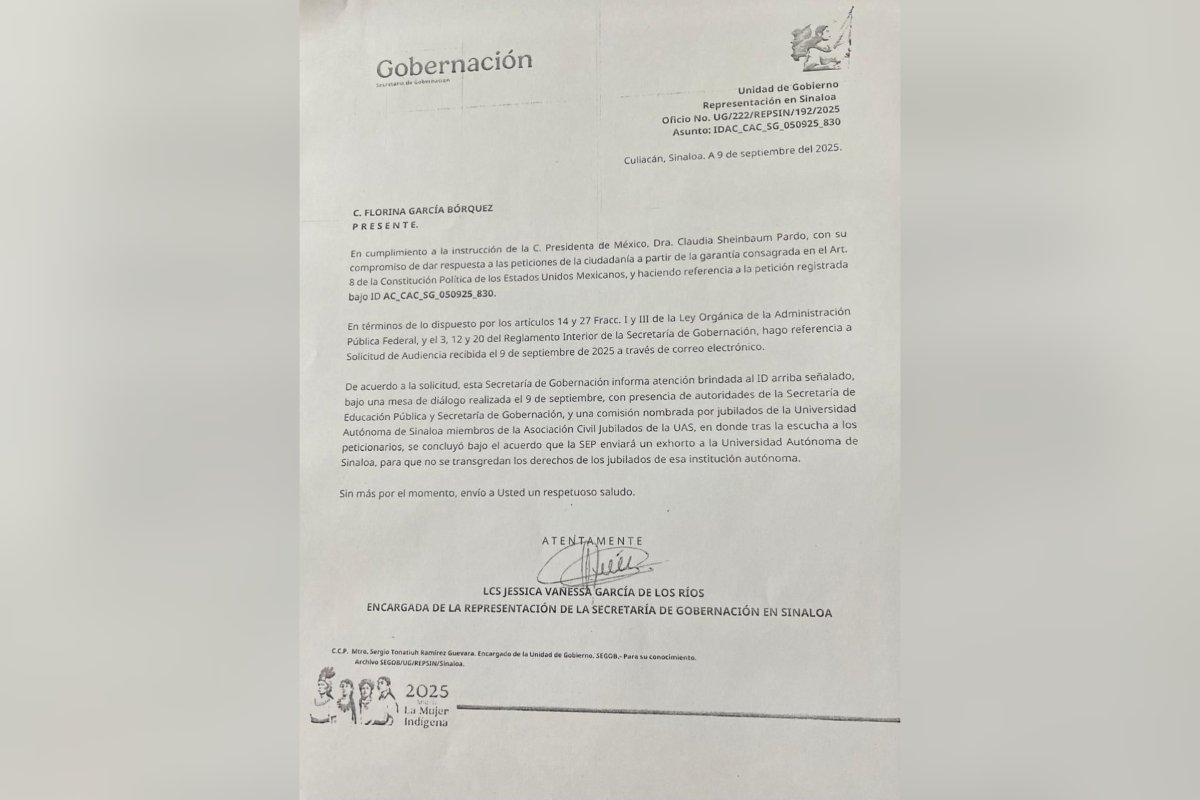 carta por parte de Gobernación y otro documento más de la Secretaría de Educación Pública (SEP), en los cuales las autoridades federales hacen el exhorto al rector de la Universidad, para atender a los jubilados