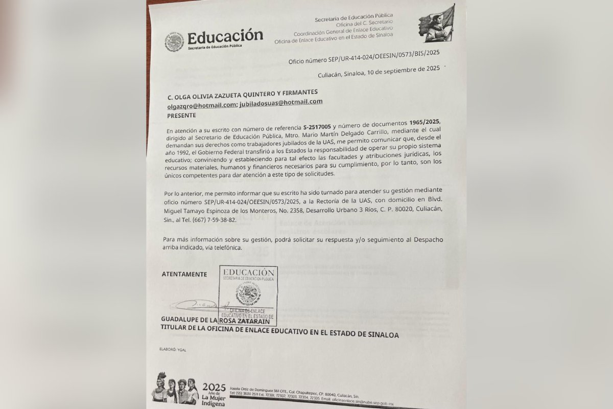 carta por parte de Gobernación y otro documento más de la Secretaría de Educación Pública (SEP), en los cuales las autoridades federales hacen el exhorto al rector de la Universidad, para atender a los jubilados