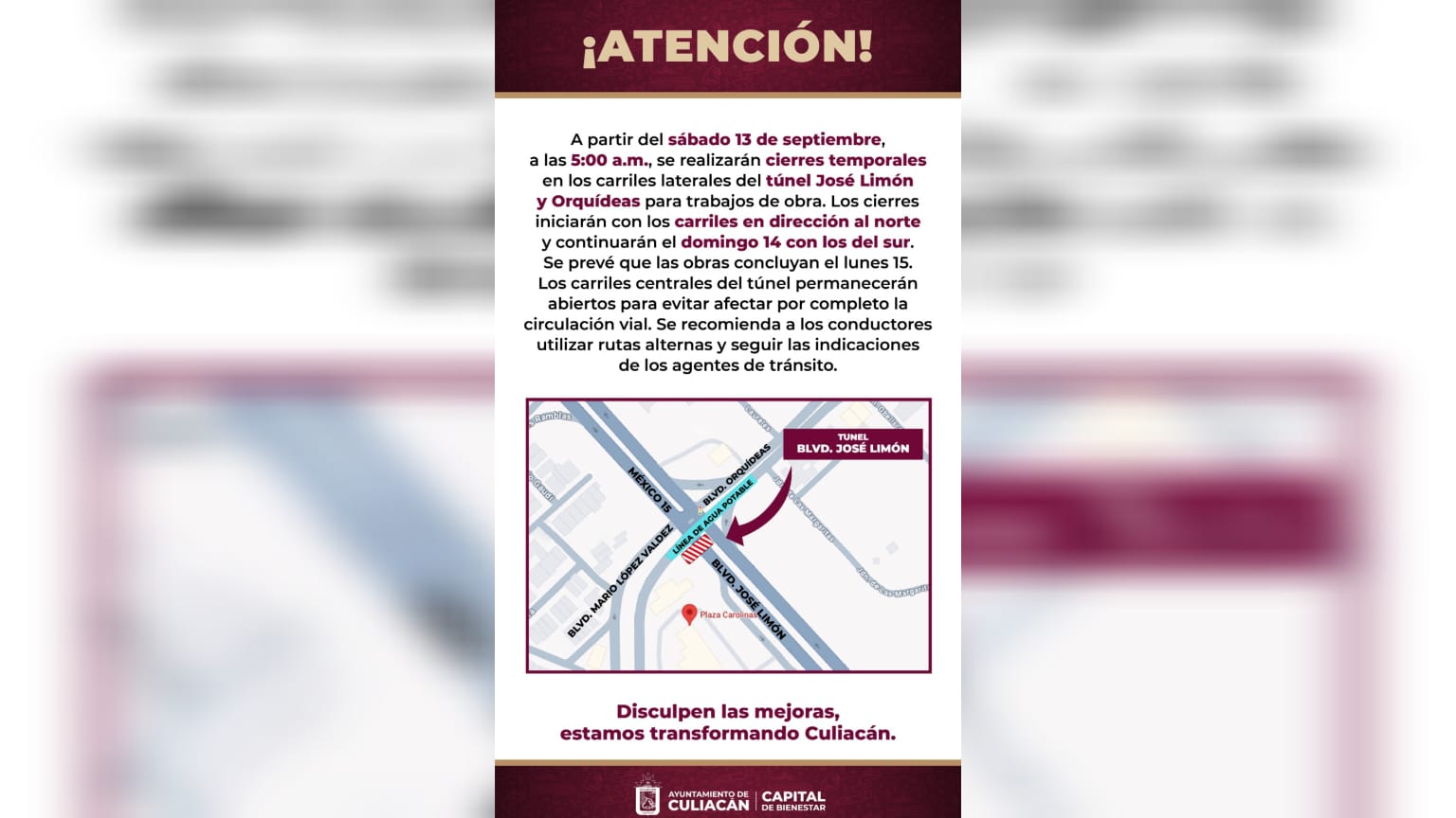 cierre temporal en tunel en culiacan