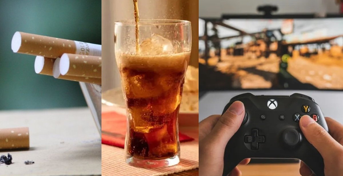 Cigarros (izquierda) Refresco (medio) Videojuegos (derecha)