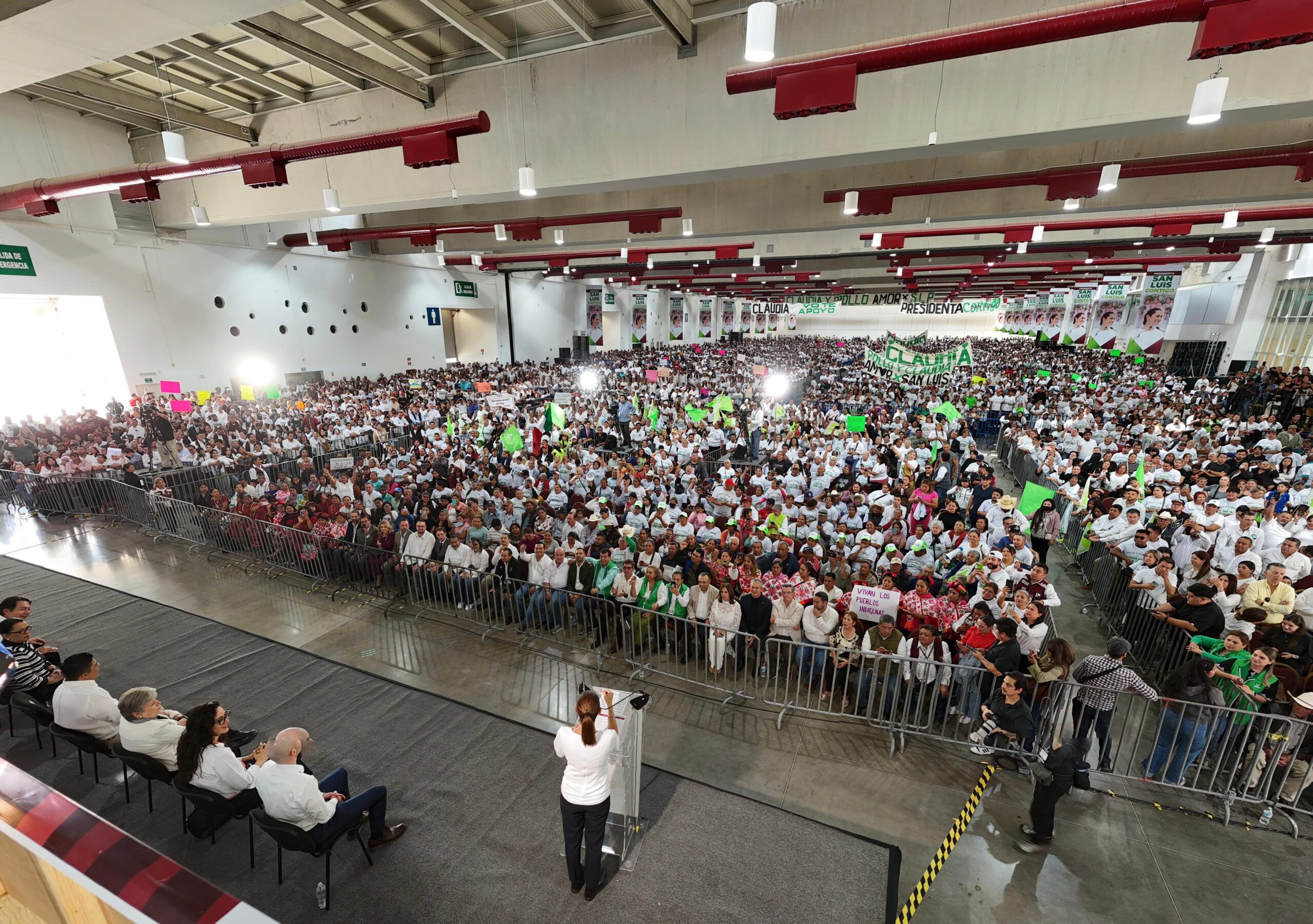 Claudia Sheinbaum anuncia en San Luis Potosí que se dará apoyo para el pago de maestros