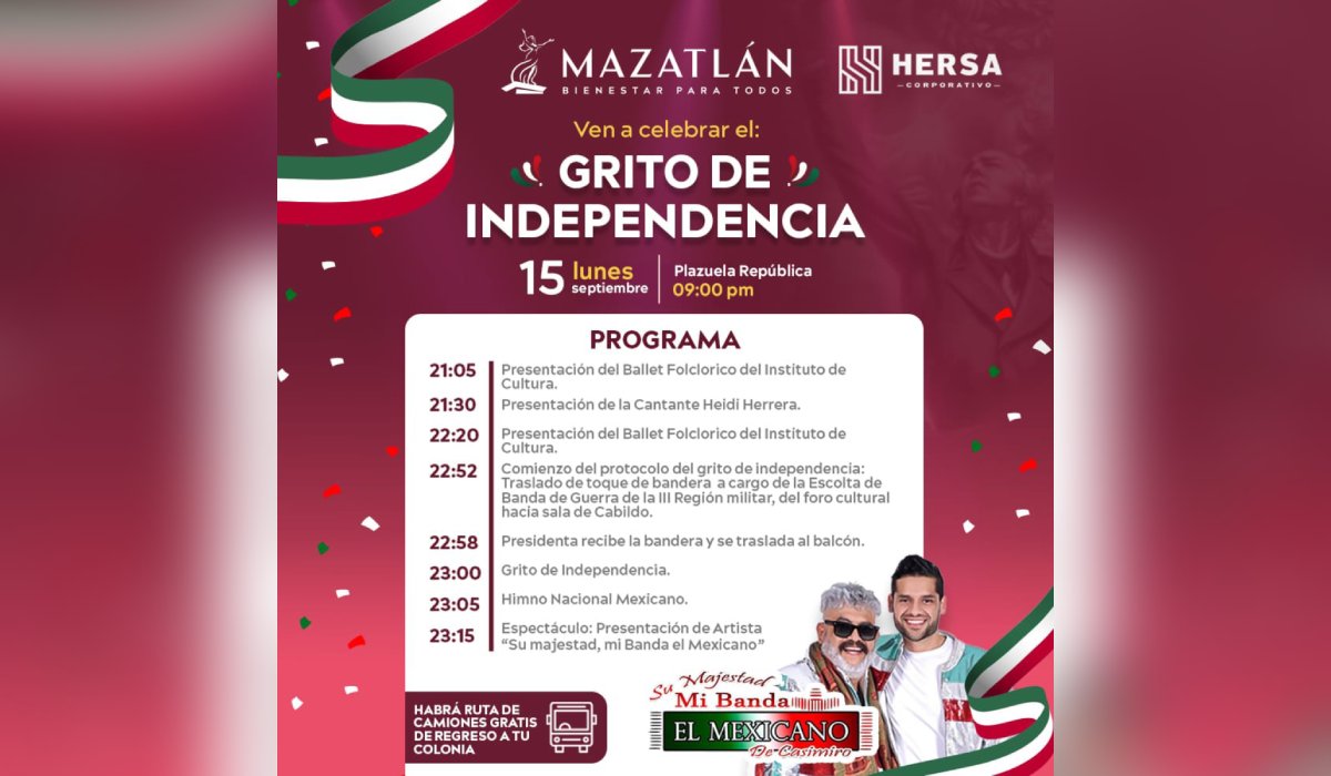 Programa cultural del Grito de Independencia en Mazatlán