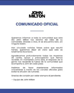 Comunicado equipo John Milton