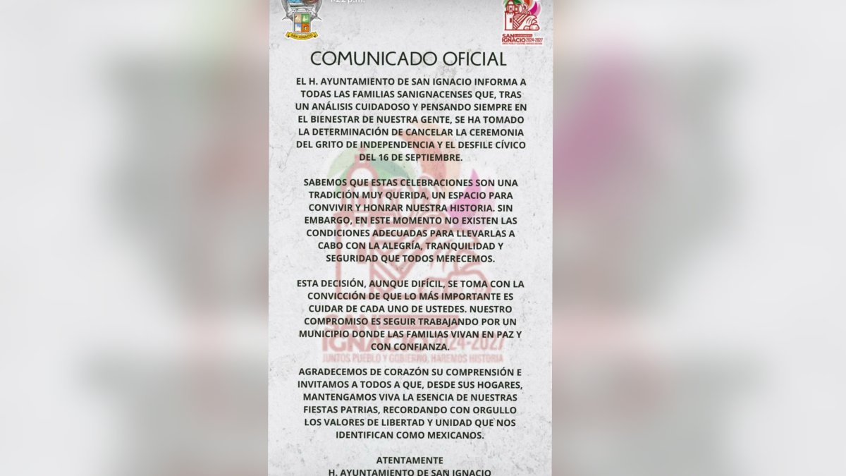 comunicado oficial de San Ignacio