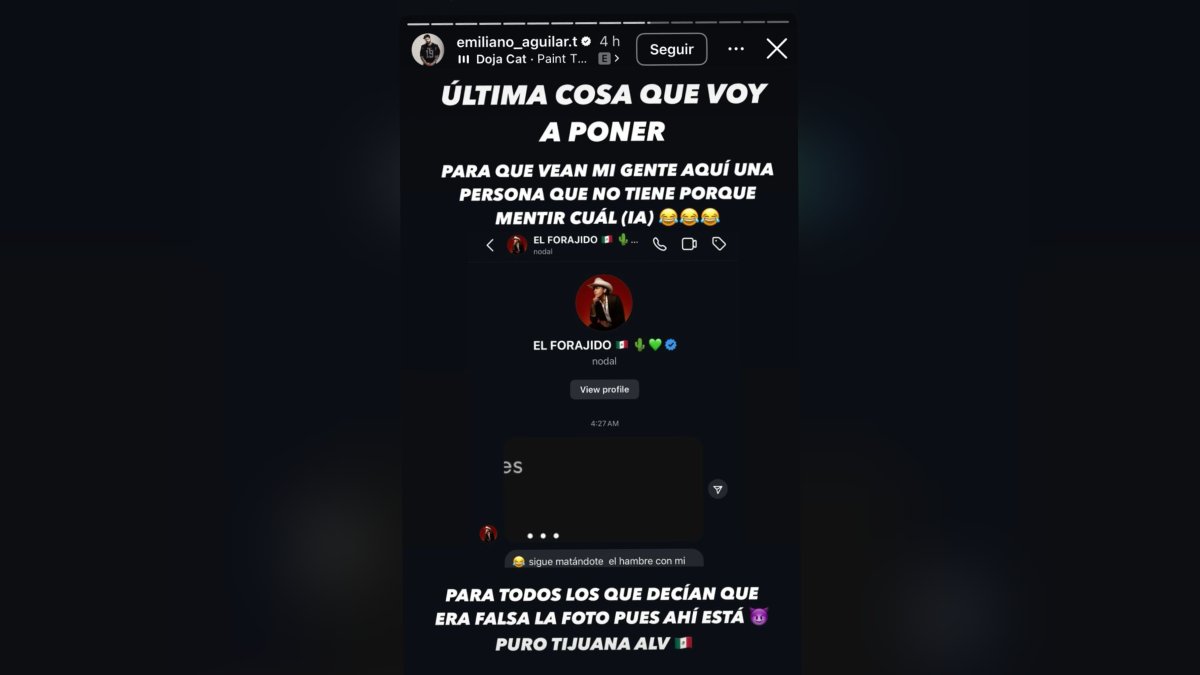 Screenshot de conversación entre Emilio Aguilar y Christian Nodal
