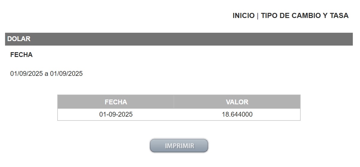 Precio del dólar en el DOF
