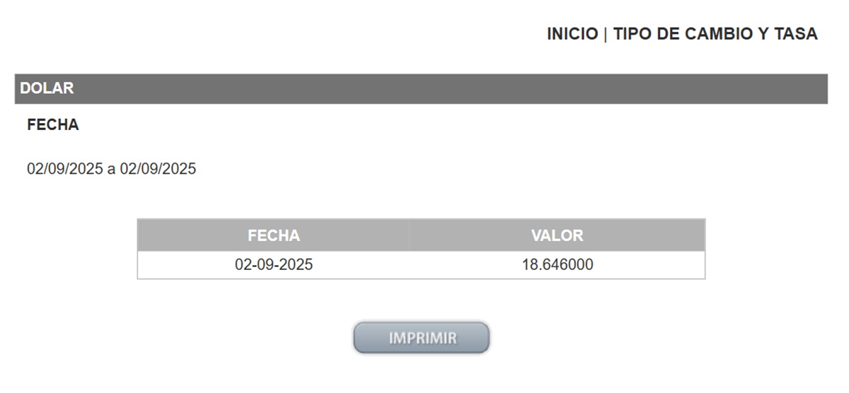 Precio del dólar en el DOF