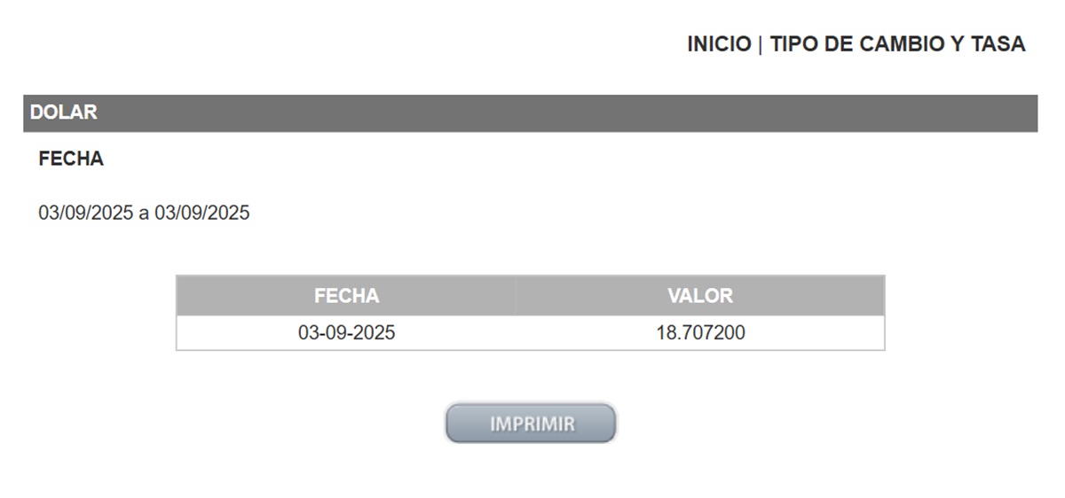 Precio del dólar en el DOF