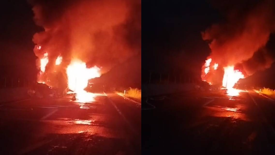 el incendio del trailer provoco la obstruccion de la via