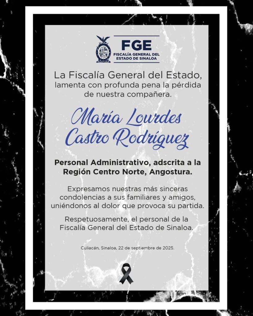 Esquela de la colaboradora de FGE María Lourdes