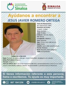 Ficha de búsqueda de Jesús Javier Romero Ortega, en Culiacán