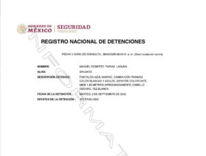 Ficha de detención de Farías Laguna, sobrino de exsecretario de Marina