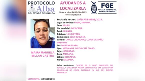 Desaparece Maira Manuela en Elota, Sinaloa; Fiscalía activa Protocolo Alba para localizarla