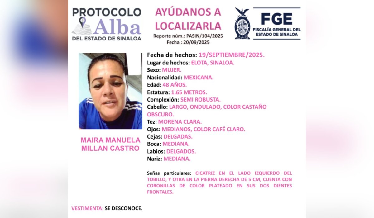 Maira Manuela, desaparecida en Elota, Sinaloa
