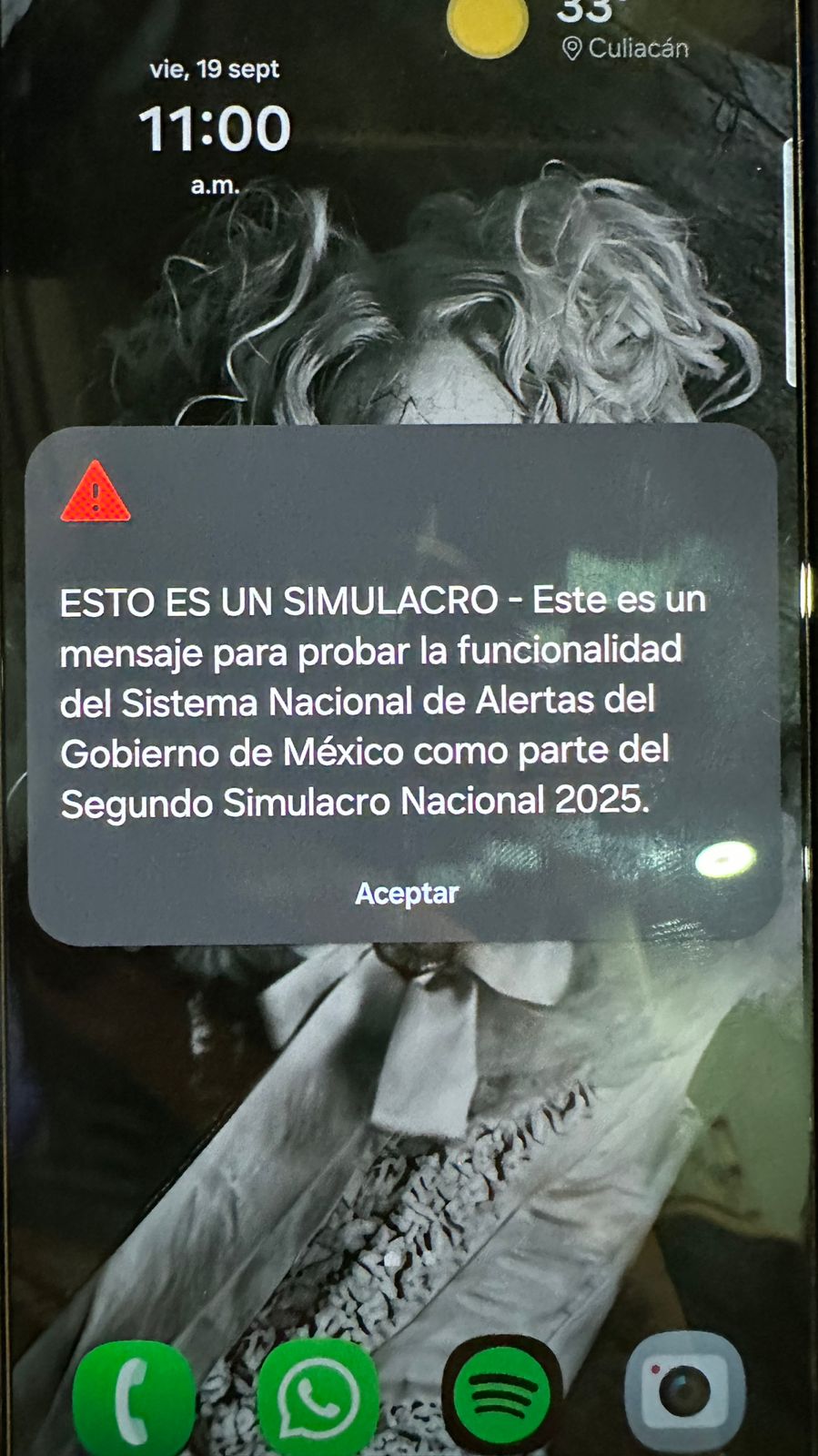 mensaje de alarma sismica