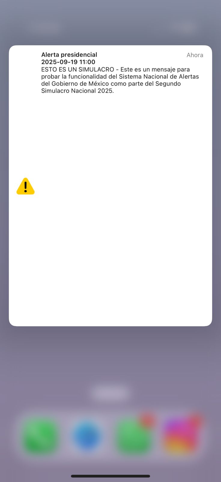 mensaje de alarma sismica