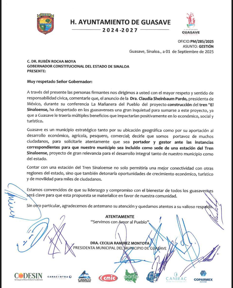 solicitud para una estacion del Tren Sinaloense en Guasave