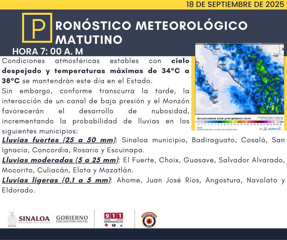 temperatura pronostico clima lluvias sinaloa
