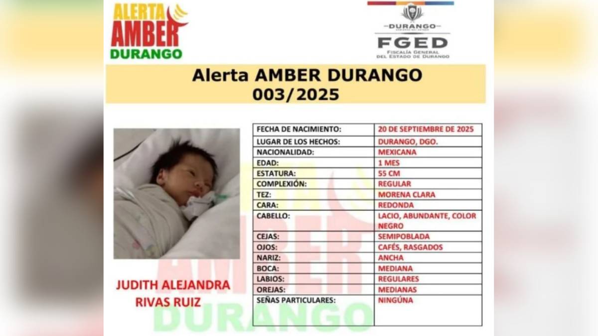 Activan Alerta Amber por robo de bebé en hospital de Durango