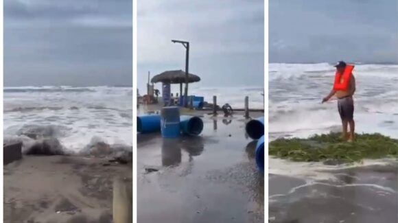 “Está feo, está bravo el mar ahorita”; por ‘Priscilla’ se sale el agua en Altata, Navolato