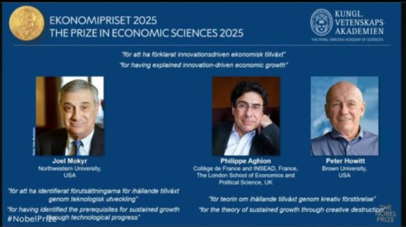 Nobel de Economía 2025 premia a expertos en innovación y crecimiento por “destrucción creativa”