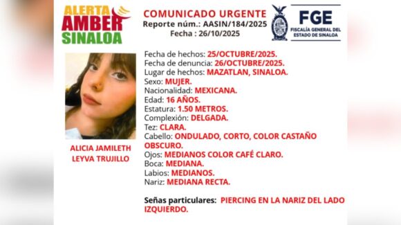 Activan Alerta Amber en Mazatlán, Sinaloa, por desaparición de Alicia Jamileth de 16 años