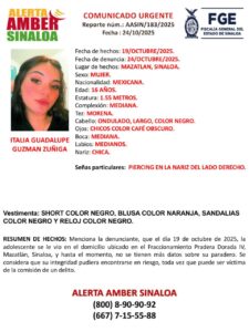 Alerta Amber de Italia Guadalupe en Mazatlán