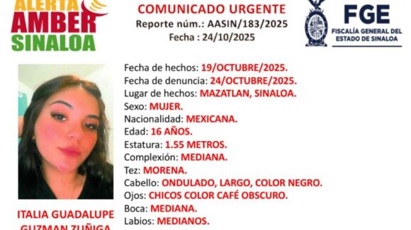 Activan Alerta Amber por adolescente desaparecida en Mazatlán, Sinaloa