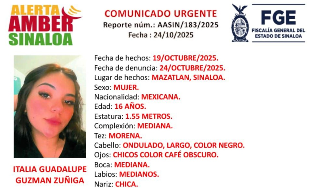 Alerta Amber de Italia Guadalupe en Mazatlán