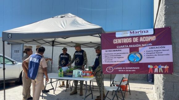 Instala Marina en Mazatlán, Sinaloa, cuarto centro de acopio móvil para apoyar a damnificados del sureste del país