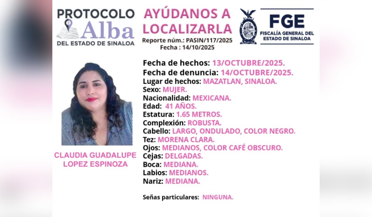 Claudia Guadalupe López Espinoza, desaparecida en Mazatlán, Sinaloa