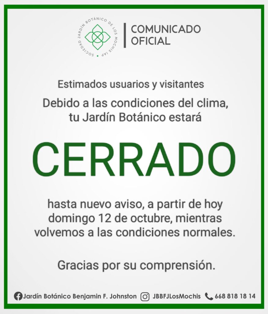 Comunicado del Jardín Botánico de Los Mochis