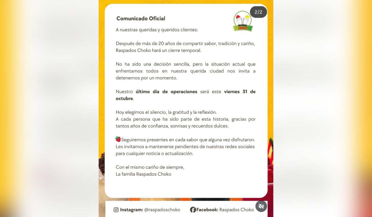 Comunicado de Raspados Choko