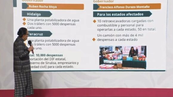 Envía Rocha Moya 2 plantas potabilizadoras y 20 mil despensas para damnificados por lluvias en Hidalgo y Veracruz