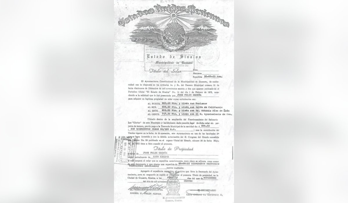 Escrituras de propiedad de una zona de la playa La Ensenadita, Guasave, Sin.