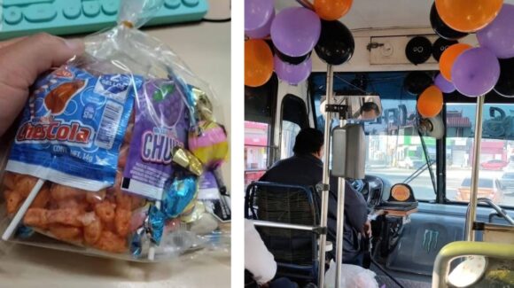Sobre ruedas, camionero reparte dulces y sonrisas a niños durante Halloween en Mazatlán, Sinaloa