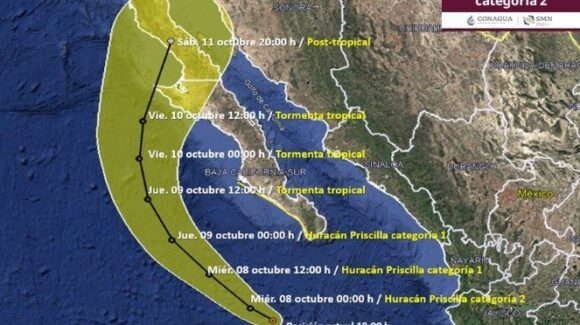 Huracán Priscilla no baja su intensidad: Sigue en categoría 2 y mantiene alerta a BCS y Sinaloa